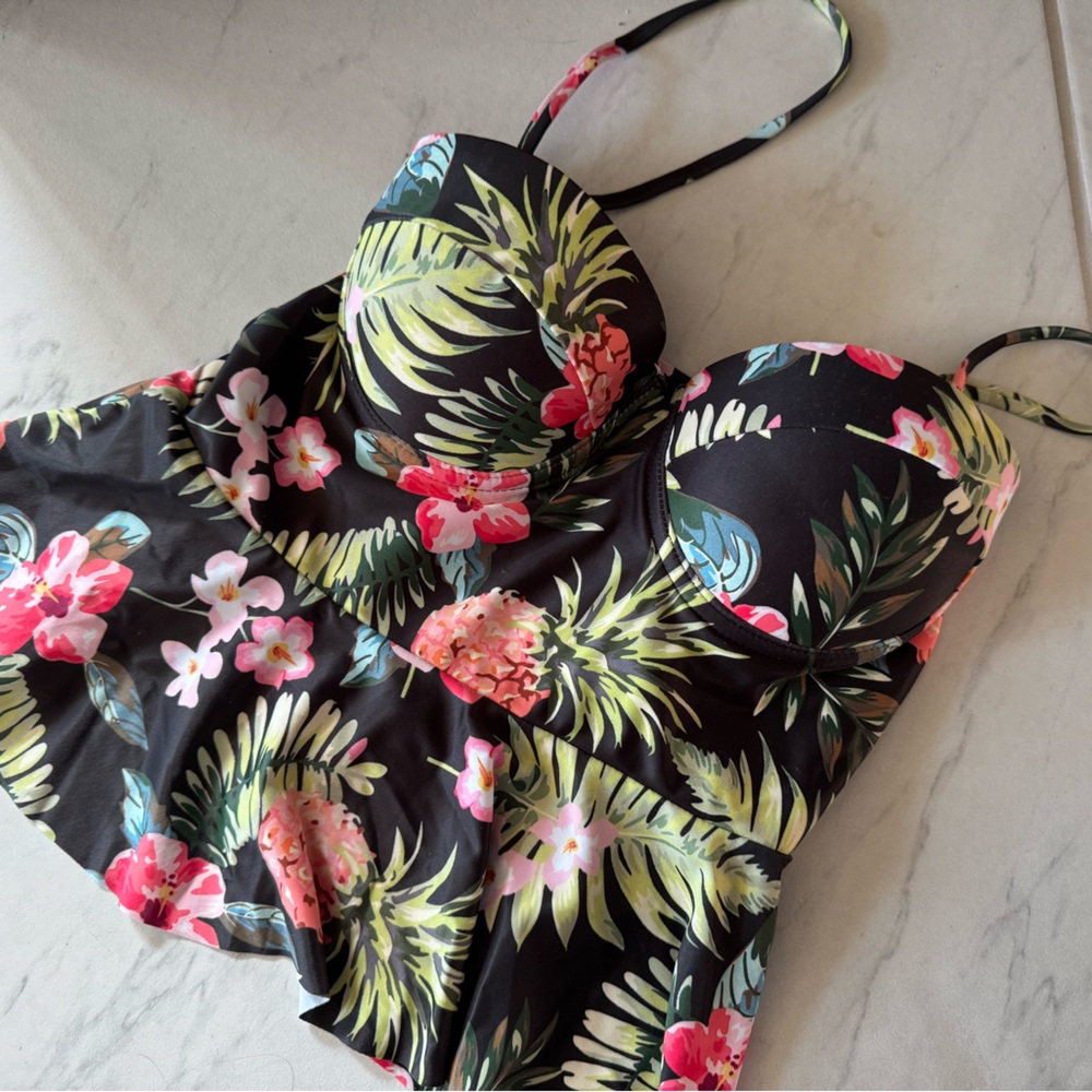 Cupshe Padded Tropical Floral Tankini Top Women’s Size Small